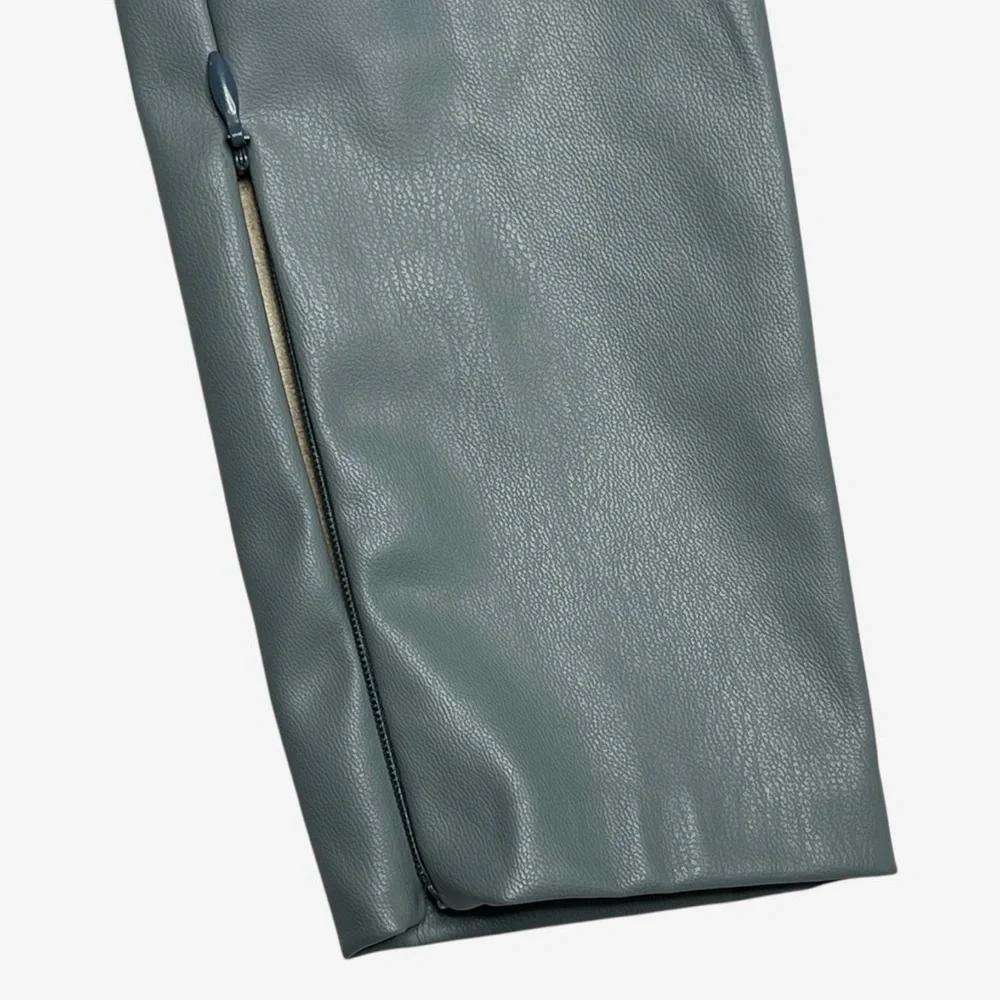 NWT ZARA Faux Leather Mini Dress Puff Sleeve Zip Wrist Green Blogger Fave - Picture 6 of 13